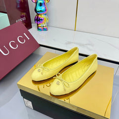 GG BALLET FLATS 25S IN YELLOW LAMBSKIN MIX GLOSSY LEATHER WITH BOW