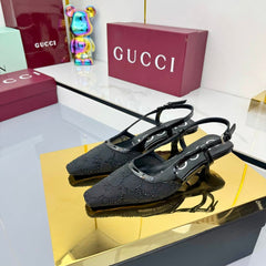 GG HIGH SLINGBACK 25S IN BLACK SEQUINED MESH FABRIC