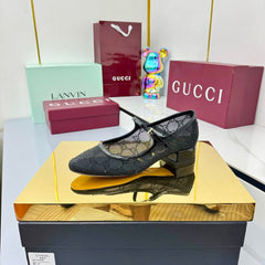 GG MARY JANE HEEL 25S 25 MM IN BLACK SEQUINED MESH FABRIC