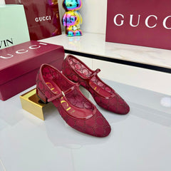 GG MARY JANE HEEL 25S 25 MM IN RED SEQUINED MESH FABRIC