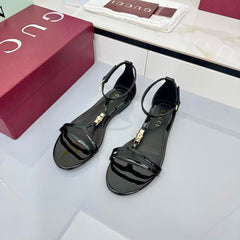 GG THONG SANDALS 25S IN BLACK LAMBSKIN WITH GOLD HARDWARE
