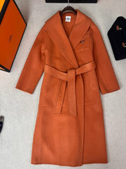 HERMES 25S LAPEL-COLLAR CASHMERE COAT 208