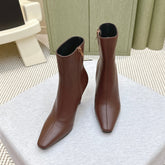 YSL 25S HEELED ANKLE BOOTS 75 MM IN BROWN LAMBSKIN