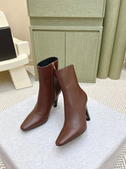 YSL 25S HEELED ANKLE BOOTS 75 MM IN BROWN LAMBSKIN