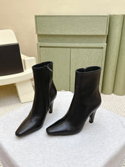 YSL 25S HEELED ANKLE BOOTS 75 MM IN BLACK LAMBSKIN