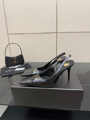 YSL 25S SLINGBACK HIGH HEELS 90 MM IN BLACK LAMBSKIN WITH GOLD HARDWARE STYLE 10