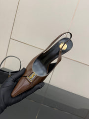 YSL 25S SLINGBACK HIGH HEELS 90 MM IN CHOCOLATE BROWN LAMBSKIN WITH GOLD HARDWARE YSL 25S SLINGBACK HIGH HEELS 90 MM IN CHOCOLATE BROWN LAMBSKIN WITH GOLD HARDWARE STYLE 7