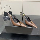 YSL 25S SLINGBACK HIGH HEELS 90 MM IN CHESTNUT BROWN LAMBSKIN WITH GOLD HARDWARE STYLE 1