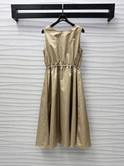 Miu Sleeveless Technical Nylon Beige Dress