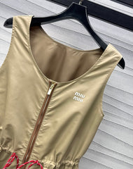 Miu Sleeveless Technical Nylon Beige Dress
