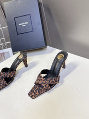 YSL 25S JILL MULES 75MM IN LEOPARD PRINT SMOOTH CALFSKIN