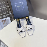 YSL 25S JILL MULES 75MM IN WHITE SMOOTH CALFSKIN