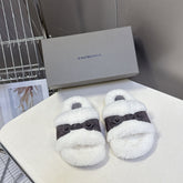 BALENCIAGA 25S SLIPPERS IN MUTED PURPLE GRAY SUEDE AND WHITE WOOL