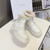 DIORALPS ANKLE BOOTS 25S IN WHITE LAMBSKIN AND BEIGE WOOL WITH GOLD HARDWARE