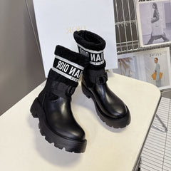 DIOR 25S D-MAJOR ANKLE BOOTS IN BLACK LAMBSKIN AND WOOL