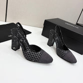 CC SLINGBACK 25S 90 MM IN BLACK DENIM WITH PLAID PATTERN
