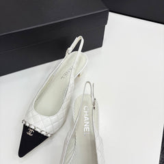 CC SLINGBACK 25S 30 MM IN WHITE LAMBSKIN MIX BLACK FABRIC