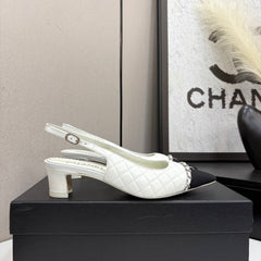 CC SLINGBACK 25S 30 MM IN WHITE LAMBSKIN MIX BLACK FABRIC