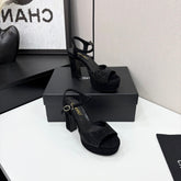 CC HEEL SANDAL 25S IN BLACK SUEDE WITH CRYSTAL