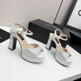 CC HEEL SANDAL 25S IN LIGHT GREY SUEDE WITH CRYSTAL