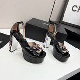 CC HIGH SANDAL 25S 110 MM IN BLACK CALFSKIN WITH MULTICOLOR STONES