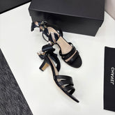 CC HEEL SANDAL 25S IN BLACK LAMBSKIN WITH SILK BOW