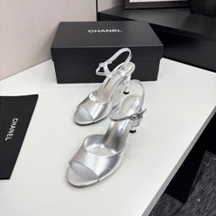 CC HIGH SANDAL 25S 80 MM IN SILVER CALFSKIN WITH PEARL DETAILS