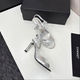 CC HIGH SANDAL 25S 80 MM IN SILVER CALFSKIN WITH PEARL DETAILS