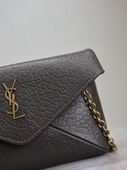 YSL 25S CALYPSO MINI 19 IN CHARCOAL GRAY LAMBSKIN GOLD HARDWRE
