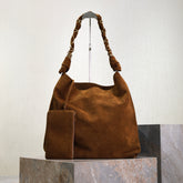 YSL 25S AMALIA 50 IN DARK CARAMEL SUEDE GOLD HARDWARE