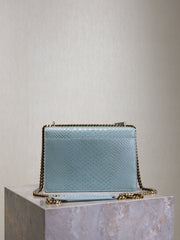 YSL 25S SUNSET MEDIUM 22 IN LIGHT BLUE CROCODILE-EMBOSSED CALFSKIN GOLD HARDWRE