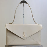YSL 25S CASSANDRE ENVELOPE MESSENGER 35 IN BLANC VINTAGE LAMBSKIN GOLD HARDWRE