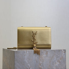 YSL 25S KATE TASSEL 20 IN GOLD METALLIC CALFSKIN GOLD HARDWRE