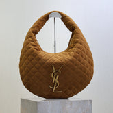YSL 25S ICARINO 44 IN CARAMEL QUILTED SUEDE GOLD HARDWRE