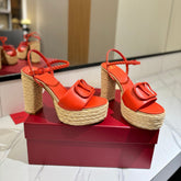 VLTN ESPADRILLE WEDGE SANDALS 25S 115 MM IN ORANGE LAMBSKIN