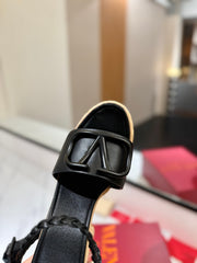 VLTN ESPADRILLE WEDGE SANDALS 25S 115 MM IN BLACK LAMBSKIN