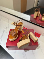 VLTN ESPADRILLE WEDGE SANDALS 25S 115 MM IN BROWN LAMBSKIN