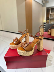 VLTN ESPADRILLE WEDGE SANDALS 25S 115 MM IN BROWN LAMBSKIN