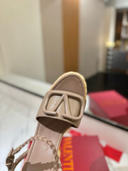 VLTN ESPADRILLE WEDGE SANDALS 25S 115 MM IN BEIGE BROWN LAMBSKIN