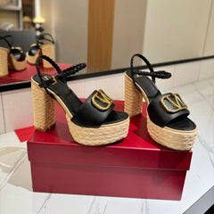 VLTN ESPADRILLE WEDGE SANDALS 25S 115 MM IN BLACK LAMBSKIN WITH GOLD HARDWARE