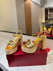 VLTN ESPADRILLE WEDGE SANDALS 25S 115 MM IN GOLD LAMBSKIN WITH GOLD HARDWARE