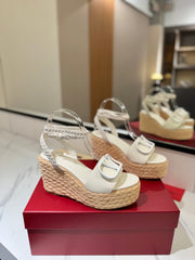 VLTN ESPADRILLE WEDGE SANDALS 25S 90 MM IN WHITE LAMBSKIN STYLE 12
