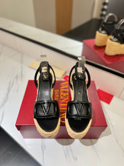 VLTN ESPADRILLE WEDGE SANDALS 25S 90 MM IN BLACK LAMBSKIN STYLE 10