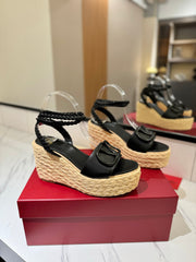 VLTN ESPADRILLE WEDGE SANDALS 25S 90 MM IN BLACK LAMBSKIN STYLE 10