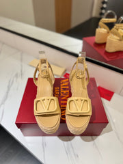 VLTN ESPADRILLE WEDGE SANDALS 25S 90 MM IN GOLDEN BEIGE LAMBSKIN STYLE 9