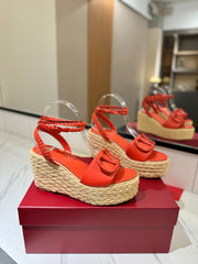 VLTN ESPADRILLE WEDGE SANDALS 25S 90 MM IN ORANGE LAMBSKIN STYLE 8