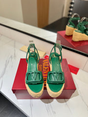 VLTN ESPADRILLE WEDGE SANDALS 25S 90 MM IN DARK GREEN LAMBSKIN STYLE 6