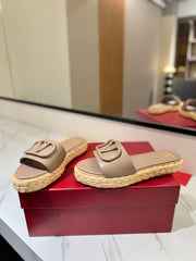 VLTN ESPADRILLE SLIDES 25S IN BEIGE BROWN LAMBSKIN STYLE 10