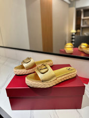 VLTN ESPADRILLE SLIDES 25S IN GOLD LAMBSKIN STYLE 1