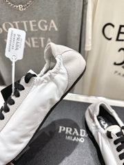 PRADA 25S COLLAPSE RE NYLON AND SUEDE SNEAKERS IN WHITE WITH METAL TOECAP